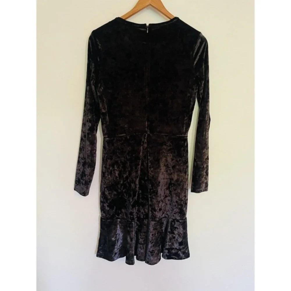 Michael Kors Crushed Velvet Black Long Sleeve A-Line Above The Knee Dress. Small
